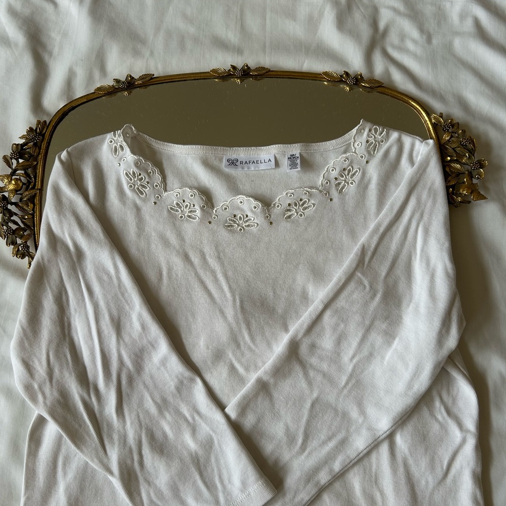 Rafaella Cream Eyelet Embroidered Scoop Neck Top